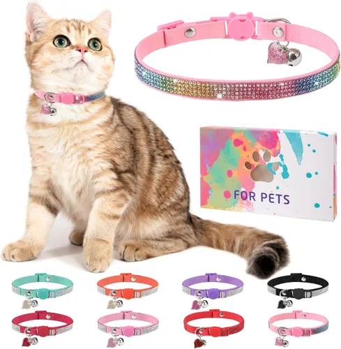 Miniatura 21 de Collar de Gato con Pedrería Desprendible con Cascabel, Collar de Gato con Diamantes con Hebilla de Seguridad de Liberación Rápida para Niña Niño