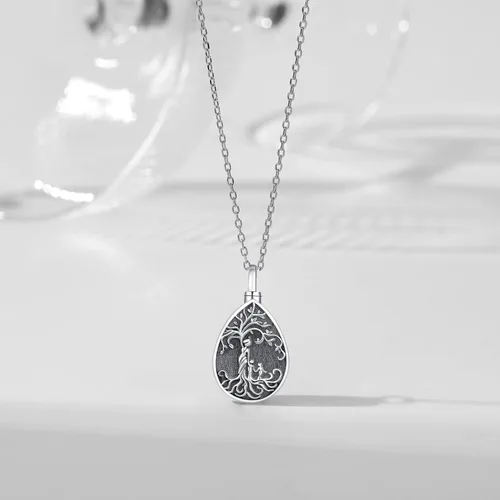 Miniatura 68 de Collar con colgante de urna de cenizas de cremación y árbol de la vida para mujer, plata de ley US1