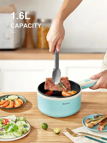 Miniatura 4 de Olla Eléctrica con Vaporera, Cocedor de Ramen Antiadherente de 1.6L Sartén para Saltear para Bistec, Huevo, Arroz Frito, Ramen, Avena, Sopa