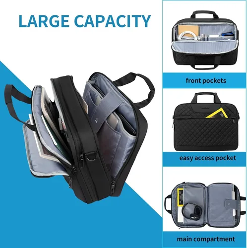 Miniatura 5 de EMPSIGN - Bolsa para laptop de 17.3 pulgadas, maletín de gran capacidad y expansible para viajes, para mujeres y hombres, bolsa de negocios