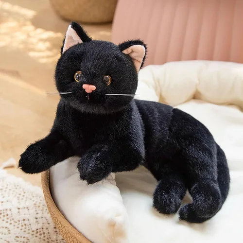 Miniatura 7 de Juguete de peluche suave de gato negro, gato negro realista de 12 pulgadas, regalo para niños y niñas (negro)