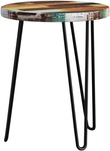 Miniatura 5 de WELLAND Mesa auxiliar de madera recuperada, mesa auxiliar redonda con patas de horquilla, 16 pulgadas de largo x 16 pulgadas de ancho x 20.5