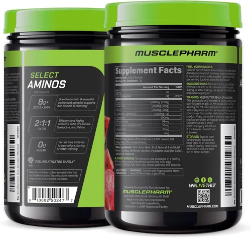 Miniatura 8 de MusclePharm Select Amino's Amino's EAA + BCAAs, polvo de aminoácidos esenciales después del entrenamiento, suplemento energético preentrenamiento