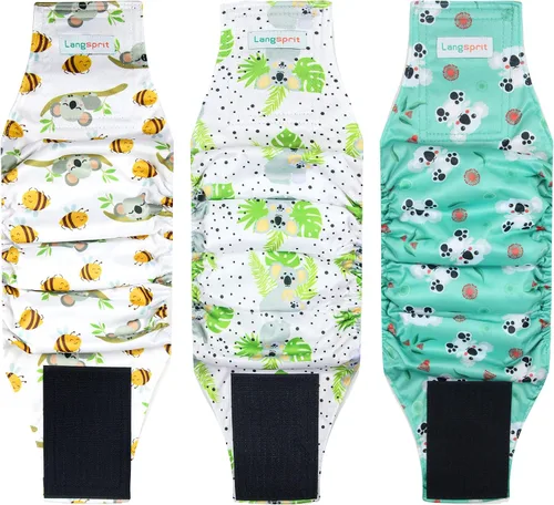 Miniatura 11 de Langsprit Bandas para el vientre masculino para perros (paquete de 3) – Envolturas para perros de alta absorción lavables – Pañales reutilizables