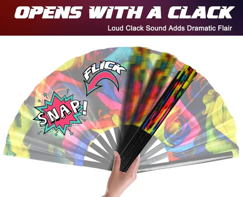 Miniatura 7 de Ventilador plegable grande, ventilador de mano de bambú de 13 pulgadas con tinta reactiva UV, ventilador chino plegable Clark para festivales, Drag