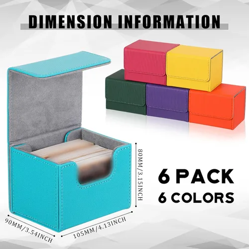 Miniatura 2 de Yookeer Paquete de 6 fundas de cuero para más de 100 cartas, caja magnética de almacenamiento de cartas para más de 100 cartas compatibles con Tcg