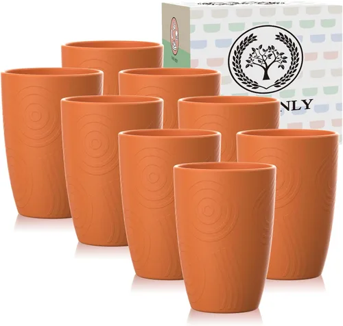 Miniatura 19 de Homienly Tazas de paja de trigo 8 piezas, tazas de plástico irrompibles, taza de beber reutilizable, apta para lavavajillas, vasos de agua con Beige