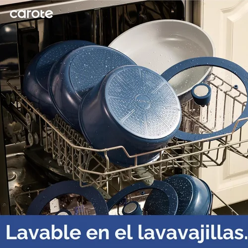 Miniatura 6 de CAROTE Juego de 27 piezas de utensilios de cocina de cerámica antiadherentes, juego de ollas y sartenes antiadherentes, utensilios de cocina no Azul