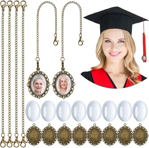 Miniatura 8 de Sureio 20 dijes de graduación para fotos 2026 con diseño de gorra de graduación conmemorativa con borlas, cadenas de fotos antiguas personalizadas