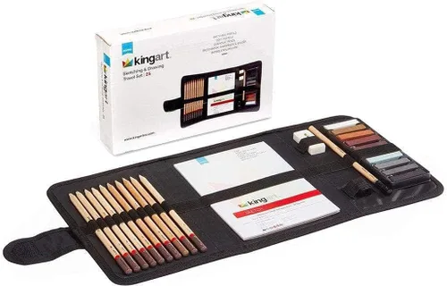 KINGART Juego de 25 lápices y pasteles de grafito y carbón para adultos, adolescentes, principiantes a profesionales, ideal para sombrear, mezclar,