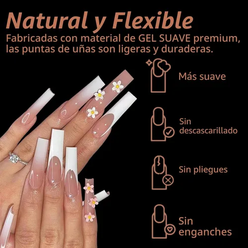 Miniatura 3 de Puntas de uñas largas cuadradas, 240 puntas de uñas de gel suave de cobertura completa, pregrabadas, 3XL, cuadradas transparentes, acrílicas