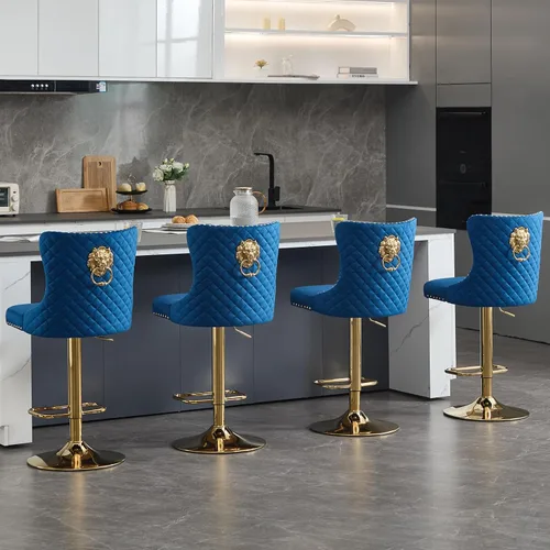 Miniatura 11 de Taburetes de bar negros juego de 2 sillas de cocina giratorias de terciopelo con respaldo alto acolchado, taburetes dorados modernos tapizados