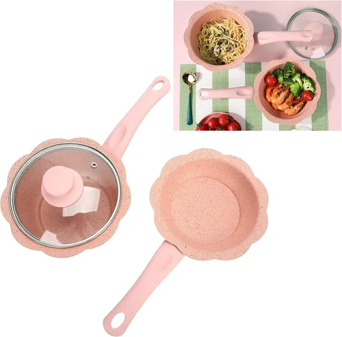 Miniatura 6 de Alvinlite Sartén antiadherente, mini sartén rosa para leche para bebés, juego de utensilios de cocina multifunción con tapa transparente para cocina