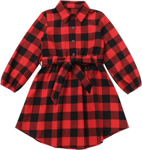 Miniatura 4 de AWIBMK Trajes familiares a juego para Navidad, color verde y rojo, a cuadros, vestidos para mamá e hija, otoño, invierno, Navidad, trajes familiares