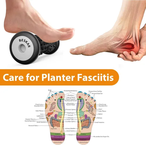 Miniatura 3 de BESKAR Rodillo de masaje para los pies para alivio de fascitis plantar, herramienta portátil de reflexología, rodillos de masaje de punto de Negro
