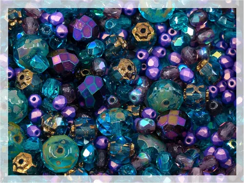0.88 oz de mezcla azul y púrpura de cuentas checas facetadas y pulidas al fuego (redondas, catedral, arandela)