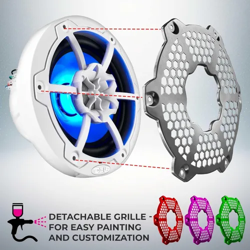 Miniatura 2 de DS18 Hydro NXL-6M/WH - Par de altavoces coaxiales para parrilla de malla de alta gama, altavoz de automóvil de 2 vías con luces RGB integradas