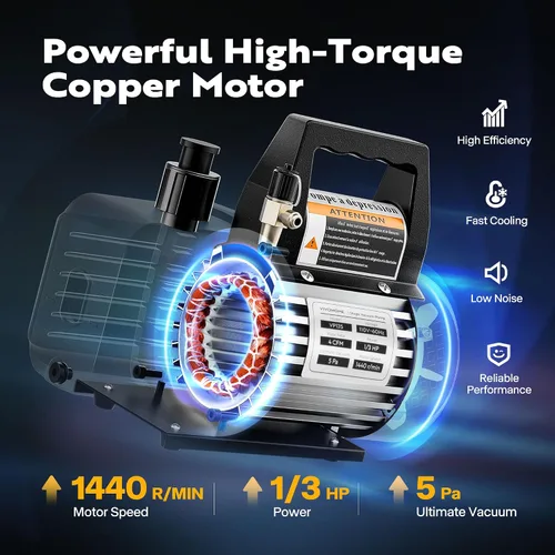 Miniatura 2 de VIVOHOME Kit de bomba de vacío de aire de paleta giratoria de una sola etapa de 110 V 1/3 HP 4CFM y manómetro de colector de CA, 2