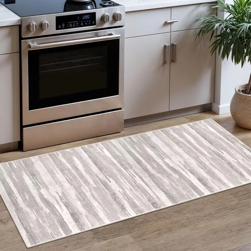 Miniatura 122 de Lansny Alfombra moderna abstracta de 2 x 5 pies, color negro, gris, blanco, lavable, alfombra de entrada para cocina, alfombra antideslizante suave