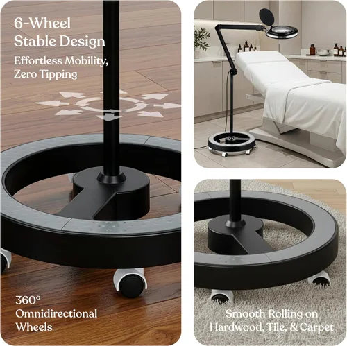 Miniatura 6 de Brightech Lightview Pro - Lupa con soporte y luz, lámpara de pie con lupa con base rodante de 6 ruedas para tratamientos faciales y pestañas, luz