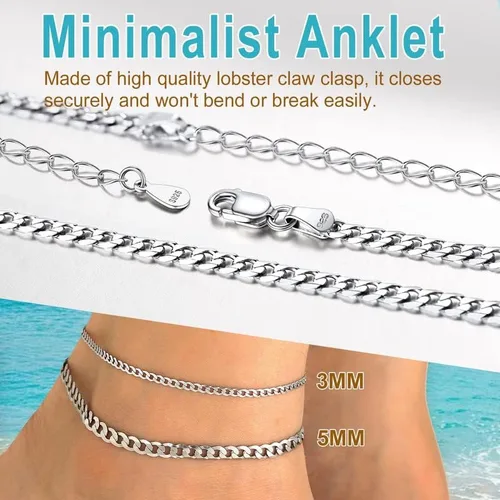 Miniatura 3 de U7 Sterling Silver Anklet for Women Cuban ChainFigaro Chain Ankle Bracelet Summer Beach Anklets