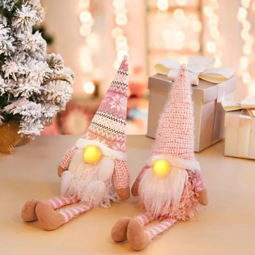 Miniatura 2 de D-FantiX Decoraciones de gnomos rosados de Navidad de San Valentín, paquete de 2 gnomos suecos Tomte hechos a mano con iluminación LED, figura