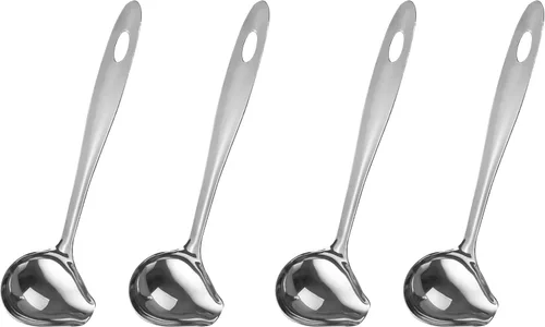 Miniatura 8 de Cucharón de salsa con boquilla de vertido, cucharón de salsa de mango largo de 10.6 pulgadas, cuchara de acero inoxidable para salsas, salsas