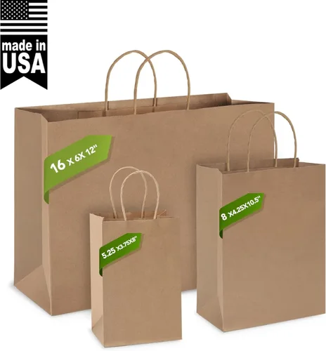 Miniatura 2 de Mesha - Bolsas grandes de papel de 16 x 6 x 12 pulgadas, 50 bolsas de regalo de papel kraft marrón a granel, bolsas de compras para manualidades