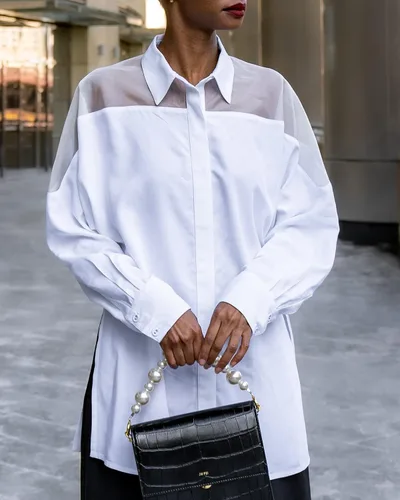 Miniatura 5 de The Drop signedblake - Camisa blanca con botones y yugo de organza, para mujer