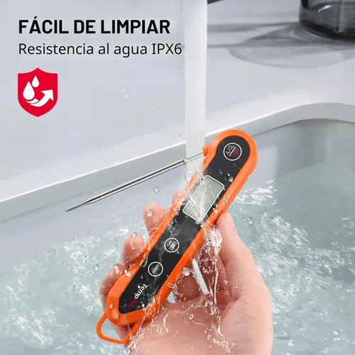 Miniatura 6 de TempPro Termómetro digital de lectura instantánea para carne, termómetro impermeable para alimentos con retroiluminación de calibración, para Naranja