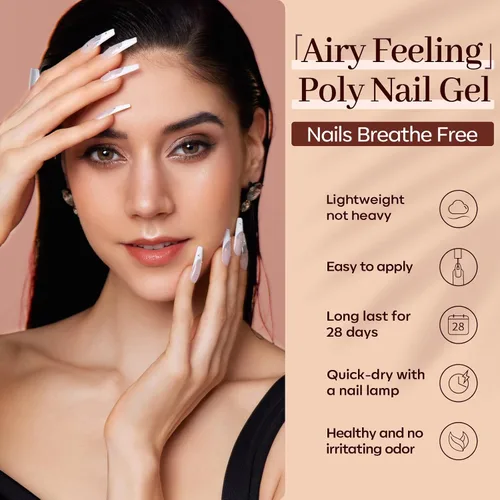 Miniatura 8 de modelones Gel de uñas polivinílico, 6 colores, tonos de piel nude, rosa, neutro, marrón, colección Poly Extension Gel Set Constructor Manicura DIY
