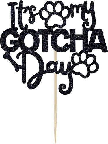 Miniatura 7 de It's My Gotcha Day - Decoración para tartas con purpurina negra, feliz día de Gotcha, decoración de fiesta del día de adopción de mascotas