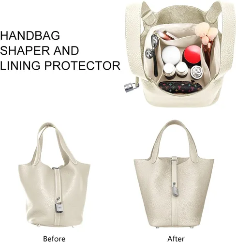 Miniatura 3 de LEXSION Organizador de bolsos sedosos para bolsas de Picotin 1822, organizador de bolso, inserto de lujo con cremallera, bolsa de mano, moldeadores