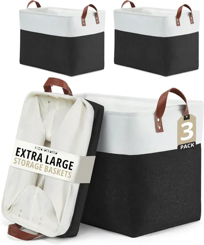 Miniatura 11 de DECOMOMO Cestas de almacenamiento extra grandes, contenedores de almacenamiento de tela con asas para organizar estantes, juguetes, guardería, Beige