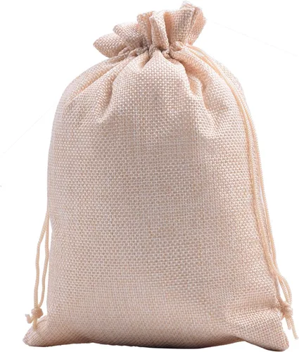Sansam - Bolsas de arpillera de varios tamaños y colores para regalo, con cordón, bolsas de joyería para recuerdos de bodas, bolsas de dulces, Crema