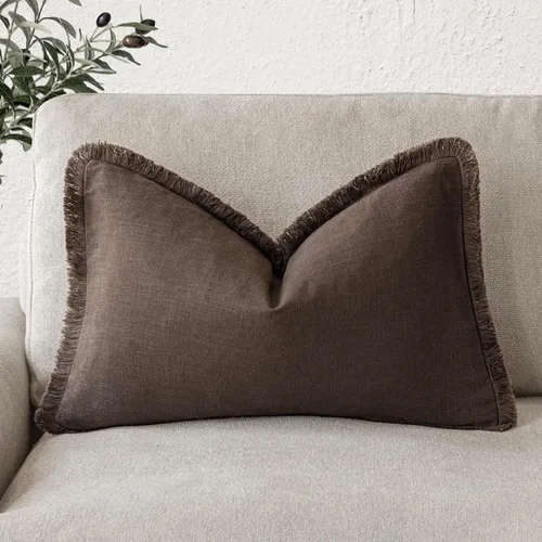 Miniatura 28 de Foindtower Fundas de almohada decorativas de lino con flecos, acogedora funda de cojín bohemia estilo farmhouse con borlas, funda de almohada