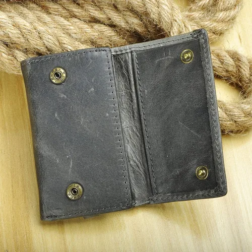 Miniatura 6 de Le'aokuu Funda de cuero genuino para llave de coche con gancho para monedas, billetera a presión, Gris, Cartera grande