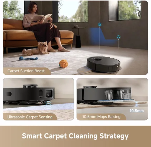 Miniatura 6 de DREAME L40s Ultra CE Robot Aspirador y Trapeador Combo con muelle de autovaciado, succión de 13,000 Pa, fregona autolimpiante y elevación Negro