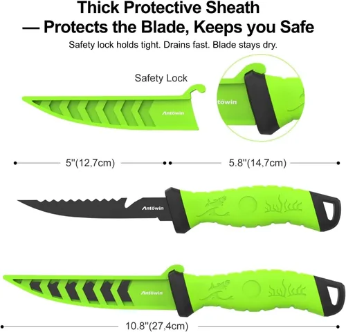 Miniatura 2 de ANTOWIN Cuchillo de cebo de 5 pulgadas para peces, hoja alemana G4113 Pro de acero inoxidable, cuchillos de filete de pesca para agua salada