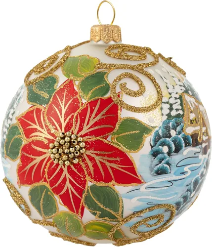 Miniatura 54 de Adorno navideño de capilla azul con soporte, bola de vidrio soplado polaco pintada a mano, bola extra grande de 8 pulgadas/200mm, adorno de fe eterna