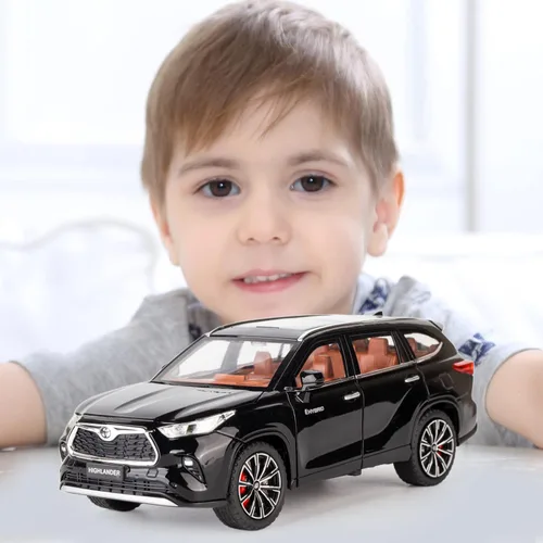Miniatura 7 de BDTCTK 1/24 Highlander Modelo de Coche, Vehículo de Juguete de Aleación de Zinc con Sonido y Luz para Niños, Regalo para Niños y Niñas (Negro)