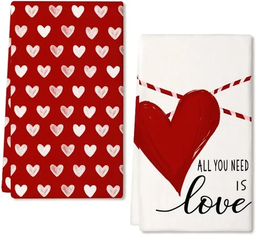Miniatura 10 de ARKENY AD218 - Juego de 2 toallas de cocina para el día de San Valentín, diseño de corazón rosa, 18 x 26 pulgadas, decoración del hogar de granja