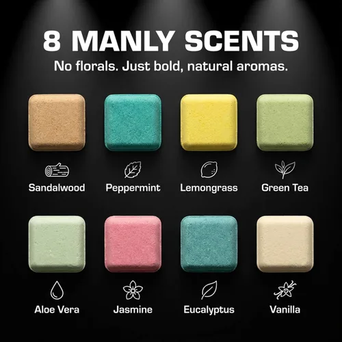 Miniatura 2 de Bombas de baño para hombres - Juego de regalo de 8 bombas de baño naturales orgánicas perfumadas hechas a mano de 2.5 oz con aceites esenciales