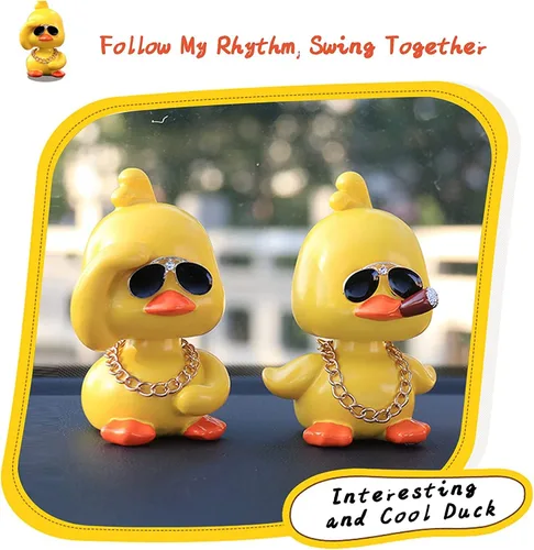 Miniatura 6 de wonuu Lindos adornos de pato amarillo para coche, decoraciones de tablero de instrumentos de coche, muñeca de cabeza sacudida De pie y de pie