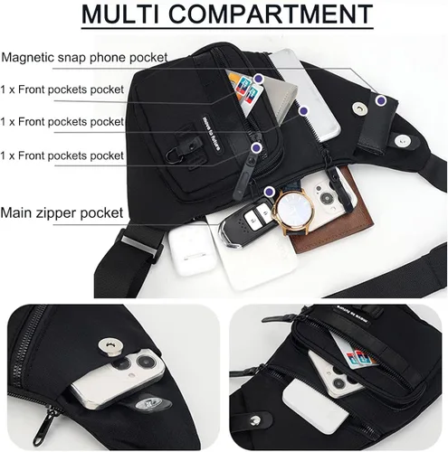 Miniatura 4 de Qidelong Bolso bandolera antirrobo cruzado en el pecho, mochila de hombro para mujeres y hombres, bolsa de bolsillo personal ligera para senderismo