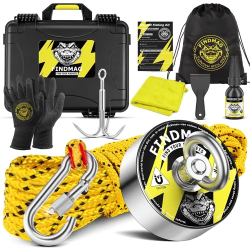 Miniatura 9 de FINDMAG - Kit de pesca con imán con estuche, imanes de pesca de 1000 libras, fuerza de tracción, imán redondo de neodimio súper fuerte para uso
