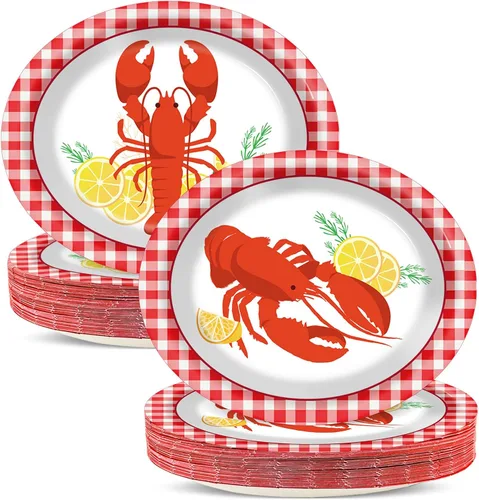 Miniatura 12 de 50 platos de papel ovalados de guinga rojo y verde de Navidad grandes de 11 pulgadas, desechables, decoraciones de fiesta temática de Navidad