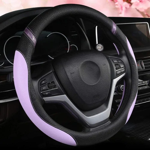 Miniatura 11 de Cxtiy - Funda de cuero para volante, universal para mujer, para auto, 15 pulgadas (rosa)