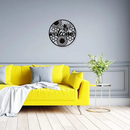 Miniatura 7 de NBEADS Decoración de pared metálica de bienvenida de abeja, decoración negra para colgar en la pared, silueta de hierro, arte de pared