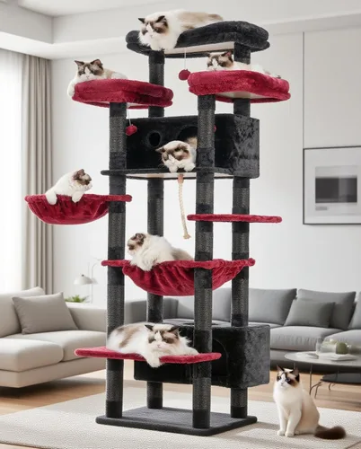 Miniatura 13 de Gitelsnour Árbol para Gatos de Interior Gatos Grandes Adultos, Torre para Gatos de 74" con 3 Plataformas Grandes, 2 Canastas, 2 Condos, Postes Gris